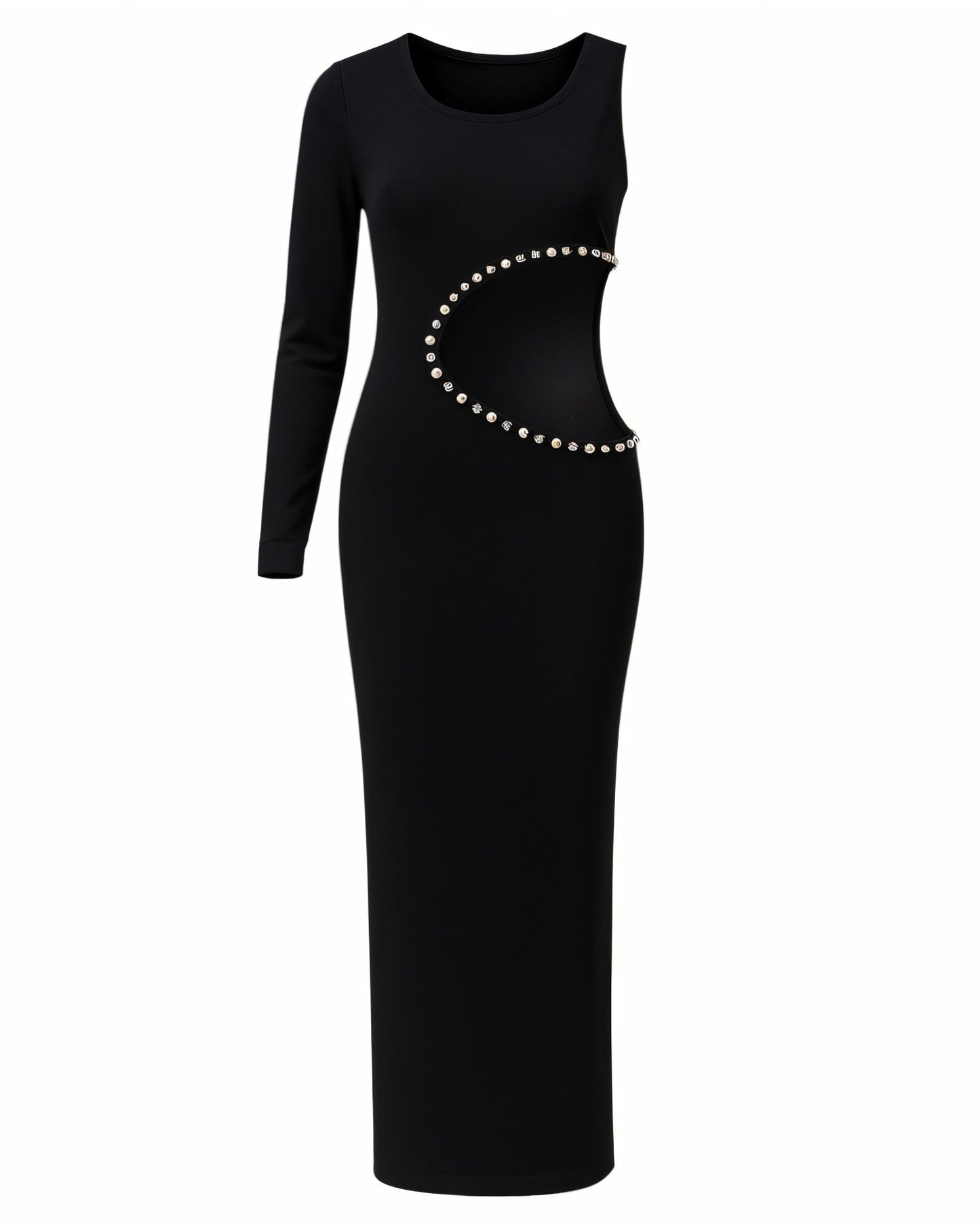 BELLIA One Sleeve Pearl Cut-Out Maxi Dress