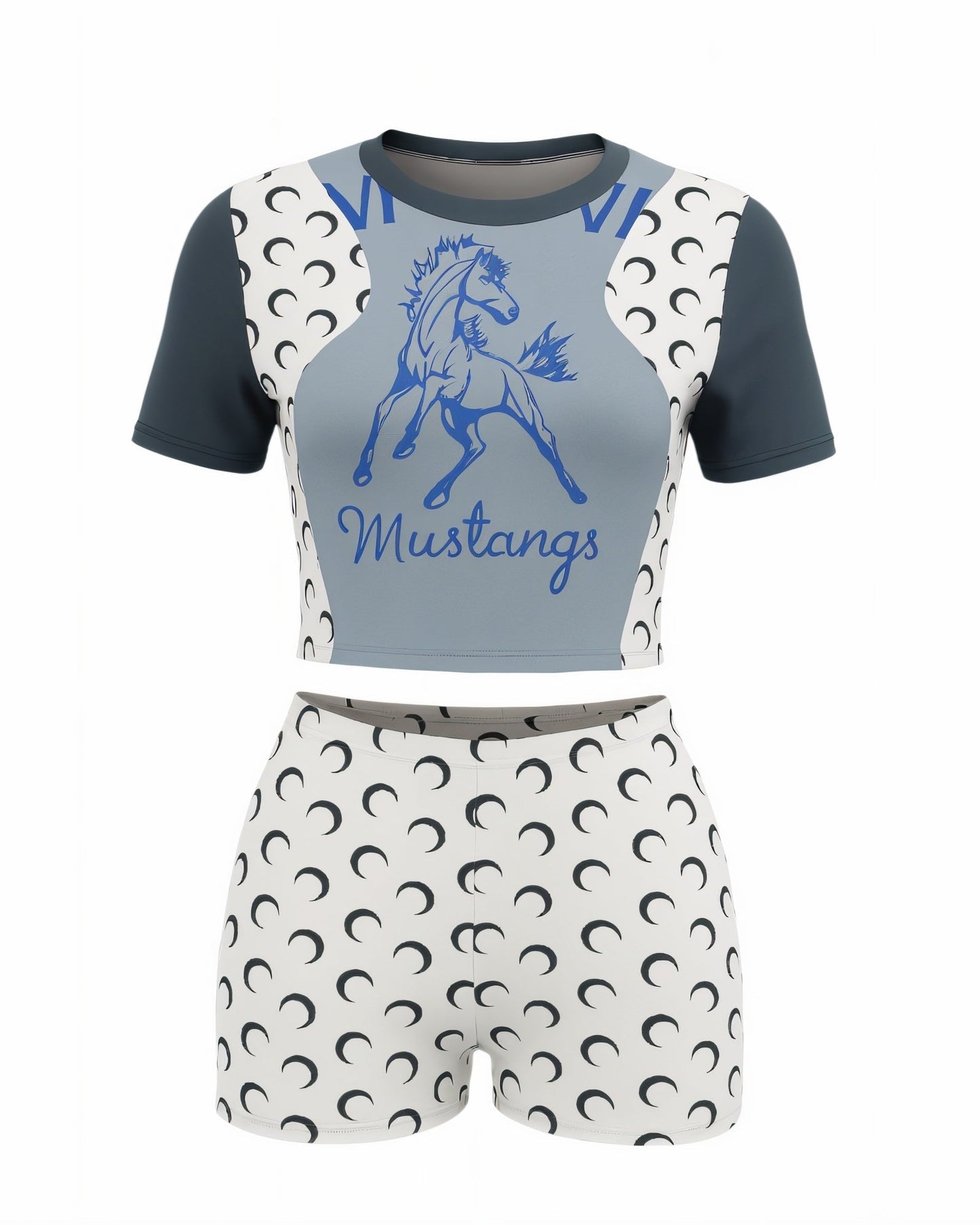 ZAVIA Crescent Contrast Print Crop Top & Shorts Set