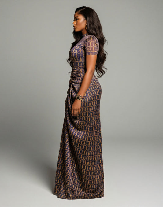 ALODIA Short-Sleeved Ruched Maxi Dress