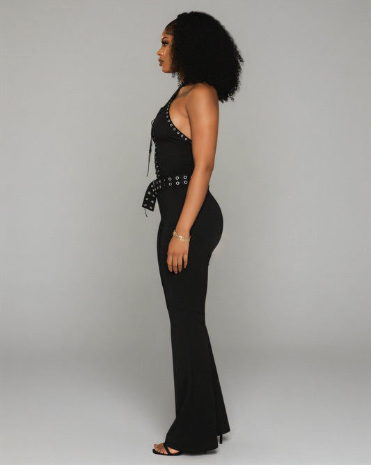 ALESSIA Eyelet Lace-Up Halter Jumpsuit