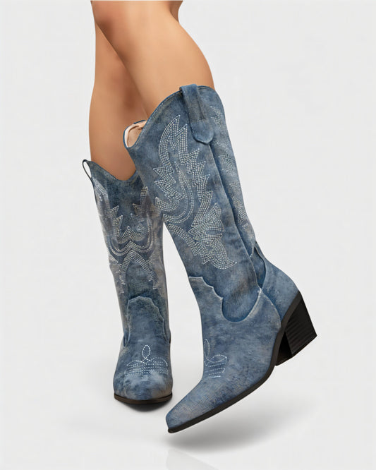 ALIANA Embroidered Denim Cowboy Boots