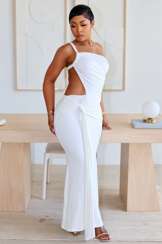 CARMEN Asymmetric Ruched Cutout Maxi Dress