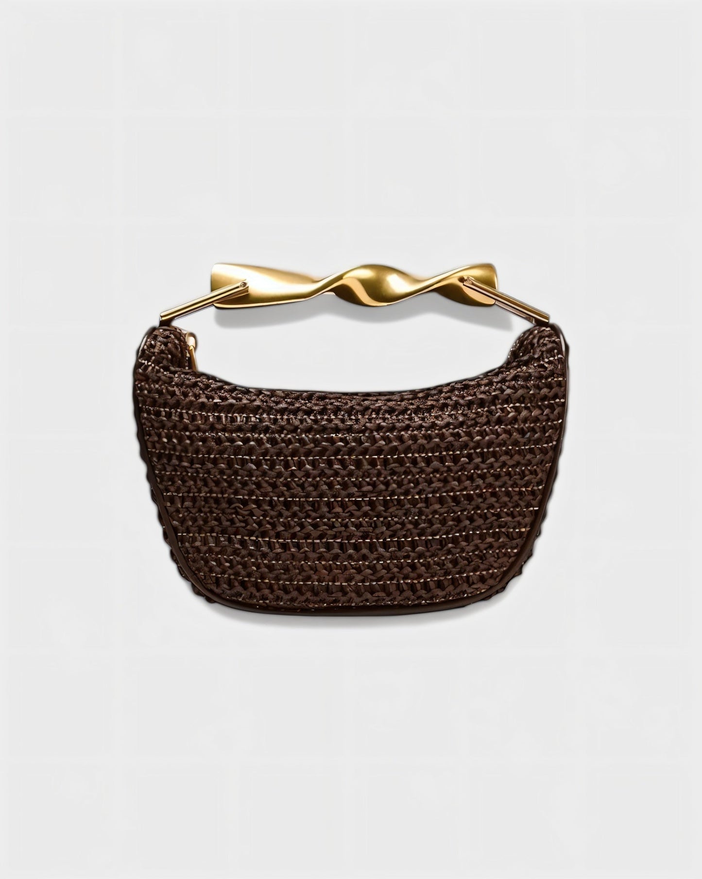 CRESSIDA Woven Half Moon Handbag with Gold Swirl Handle