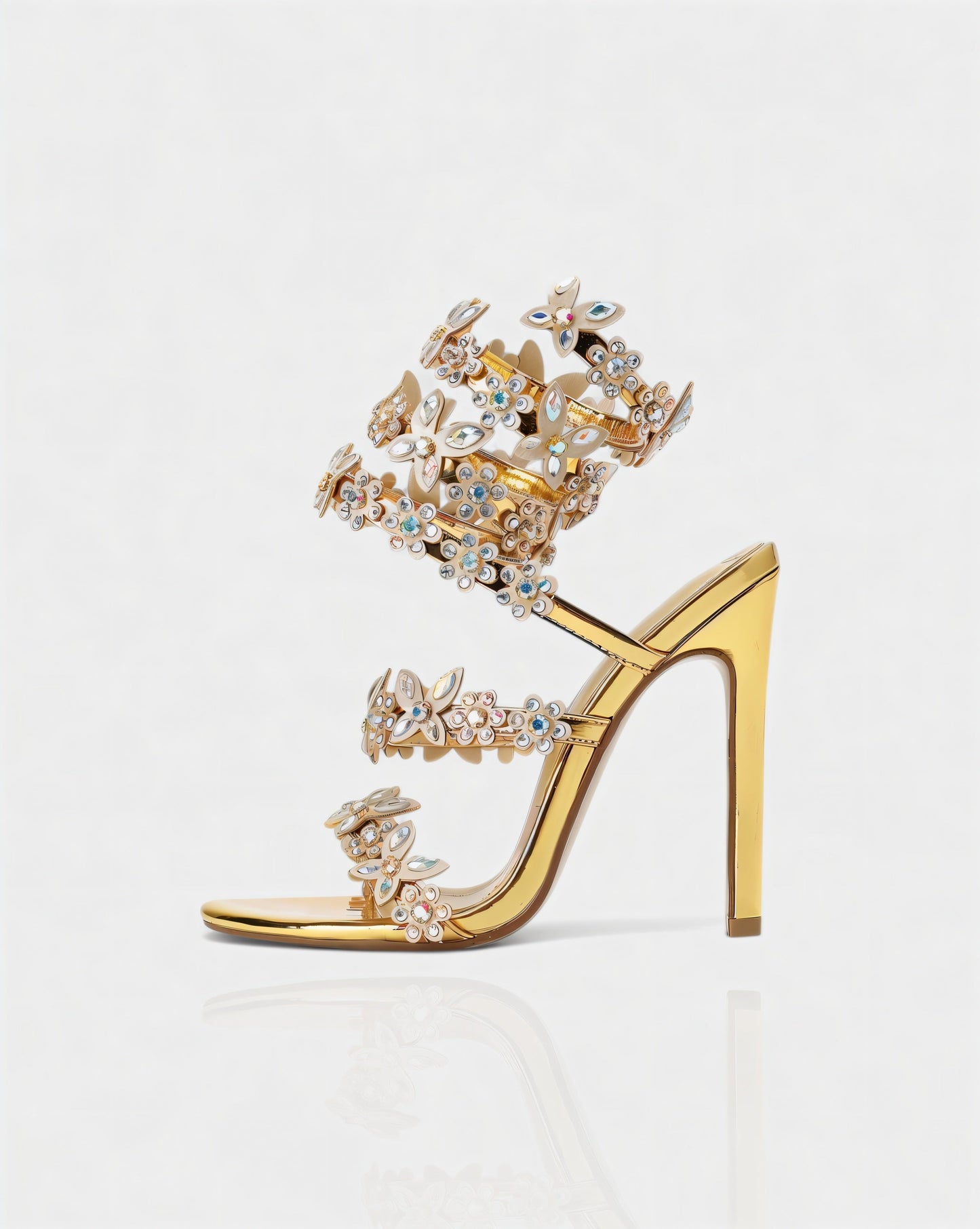 VALENA Crystal Embellished Butterfly & Floral Strappy High Heels