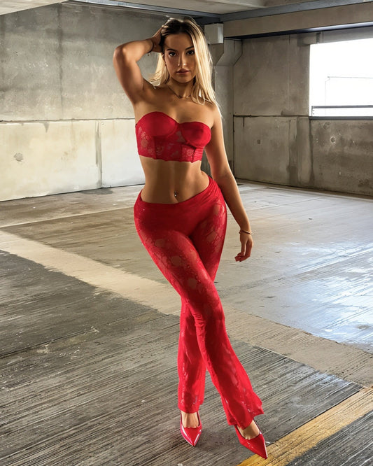 FENELLA Bandeau Corset & Lace Pants Set