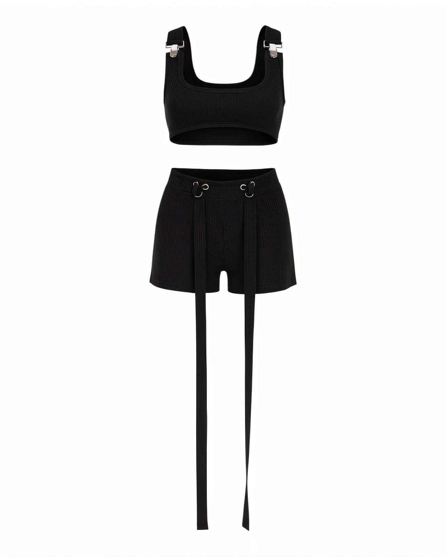 CRISANTA Buckle Strap Crop Top & Tie-Detail Shorts