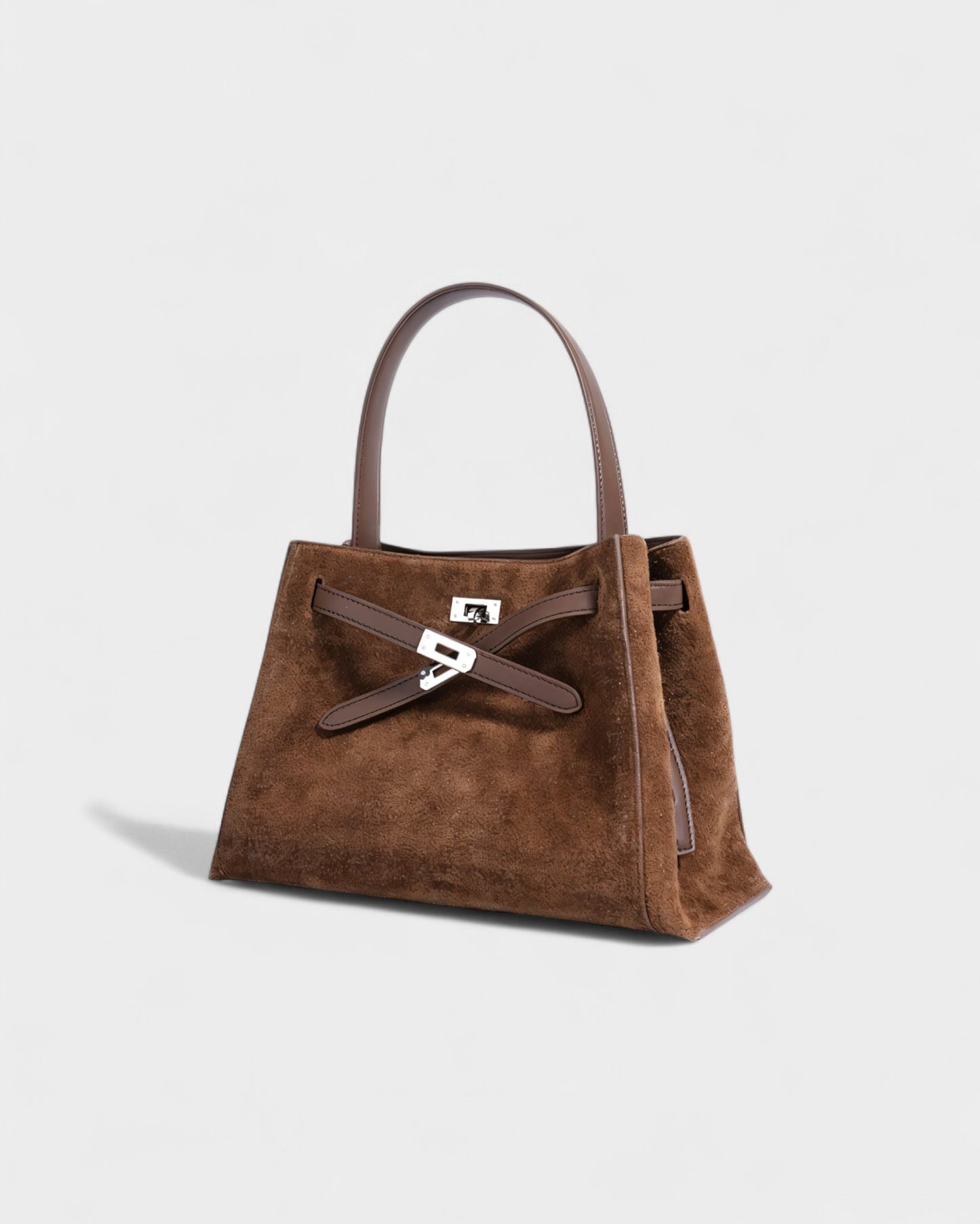 SOLARA Faux Suede Buckle Strap Tote Bag