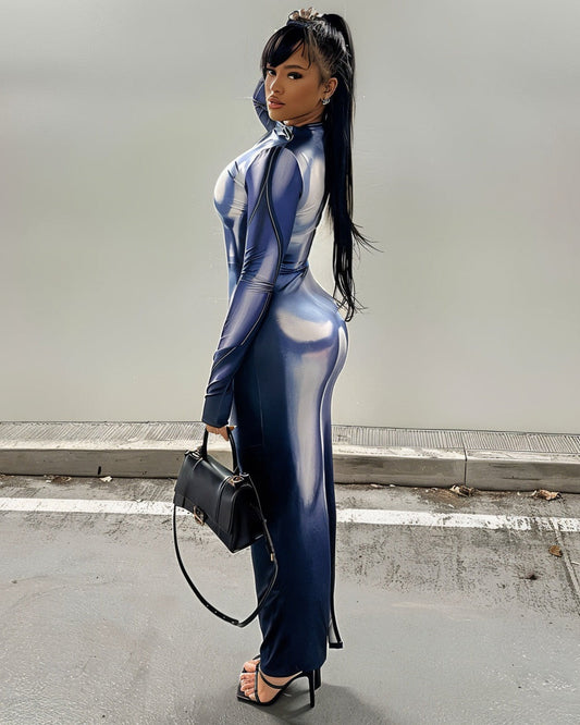 VERENA High Neck Illusion Maxi Dress