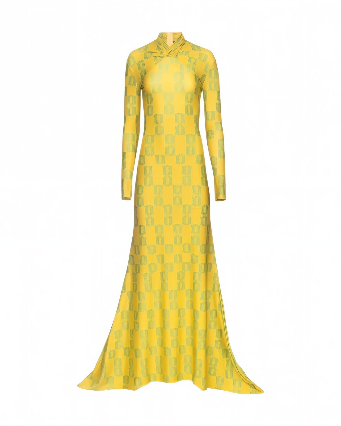 VIAN Geometric Print Long-Sleeved Maxi Dress
