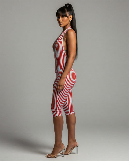 PHIA Striped Backless Romper