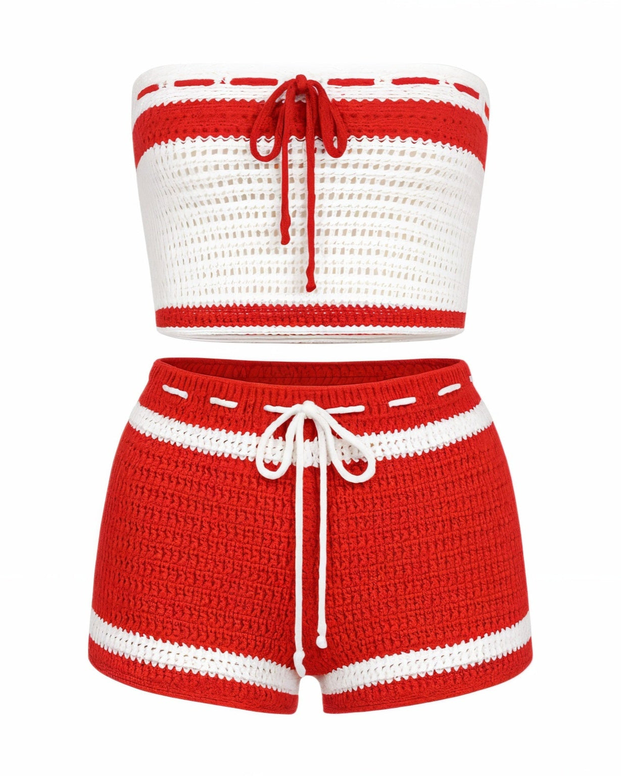 BELLE Striped Crochet Knit Top & Short Set