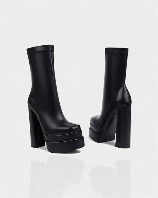 SOREYA Thick Heel Faux Leather Boots