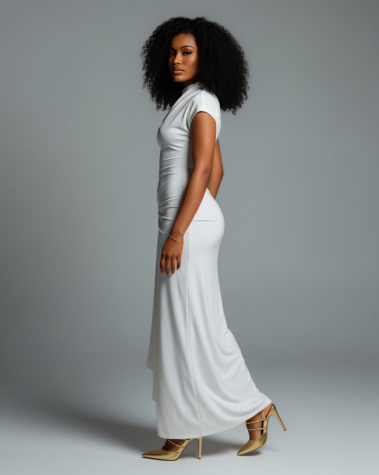 AZMIRA Ruched High-Slit Maxi Dress