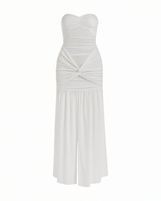 KAIRA Strapless Mesh Bandeau Maxi Dress With Front Slit