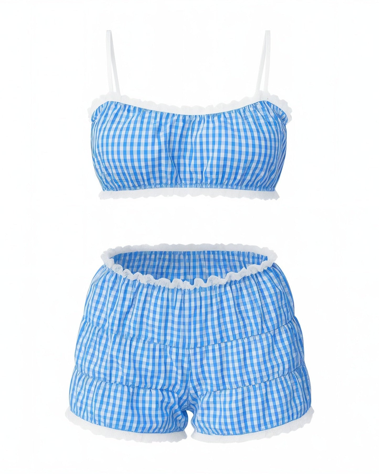 KINSLEY Gingham Ruffle Bralette & Shorts Set