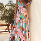 Off-Shoulder Palm Leaf Print Holiday Style Floral Dress