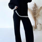 Casual color-blocked solid color sweater loose two-piece set