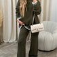 Casual color-blocked solid color sweater loose two-piece set