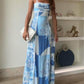 Halter Straps Lace Patchwork Printed Back Tie Halter Flare Maxi Dresses