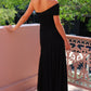 Elegance Effortless  Mesh Off Shoulder Ruched Stretch Maxi Dress