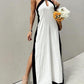 Halter Neck Slit Color Block Maxi Dress