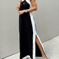 Halter Neck Slit Color Block Maxi Dress