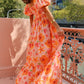 Puff Sleeve Floral Print Back Smocked Pocket Maxi Dress