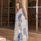 Halter Straps Lace Patchwork Printed Back Tie Halter Flare Maxi Dresses