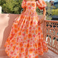 Puff Sleeve Floral Print Back Smocked Pocket Maxi Dress