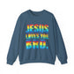 Colorful Jesus Loves You Bro Faith Crewneck Sweatshirt