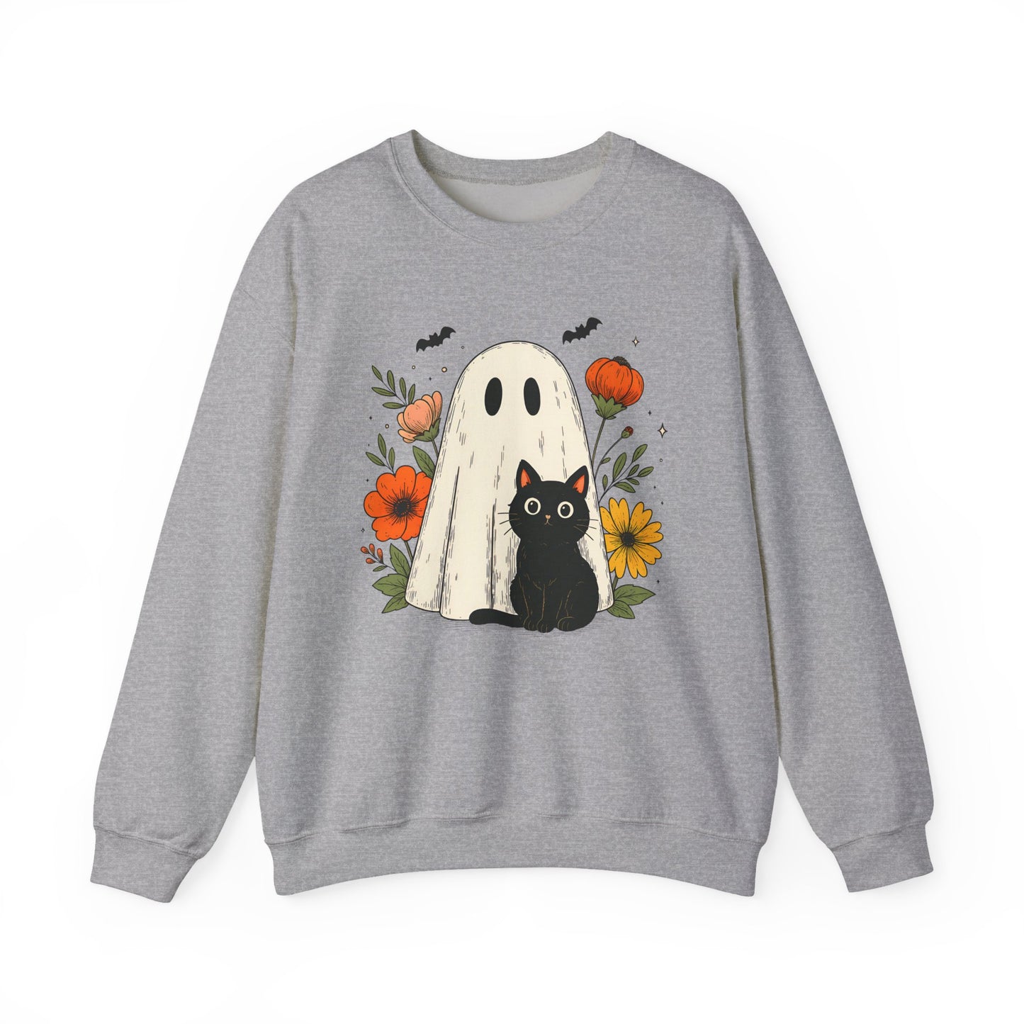 Cute Ghost Black Cat Halloween Crewneck Sweatshirt - Samberule