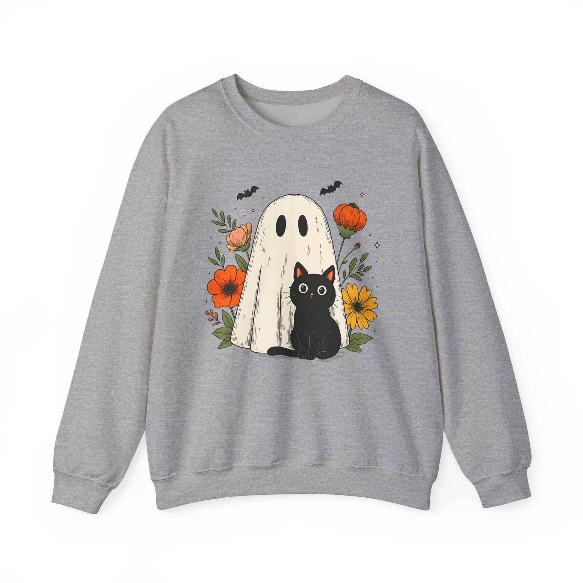 Cute Ghost Black Cat Halloween Crewneck Sweatshirt - Samberule