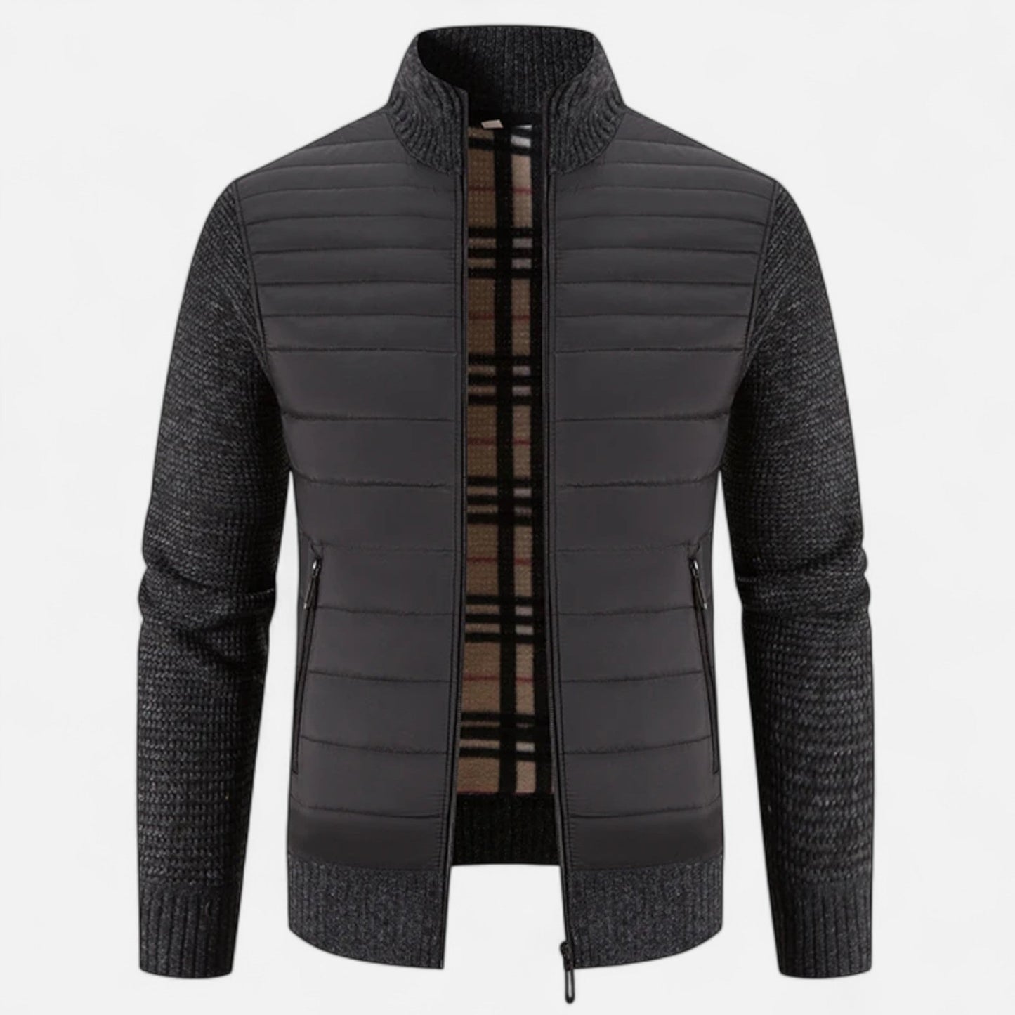 Men's Fleece Patchwork Jacket with Stand Collar