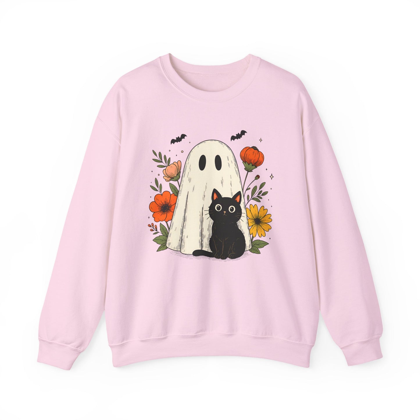 Cute Ghost Black Cat Halloween Crewneck Sweatshirt - Samberule