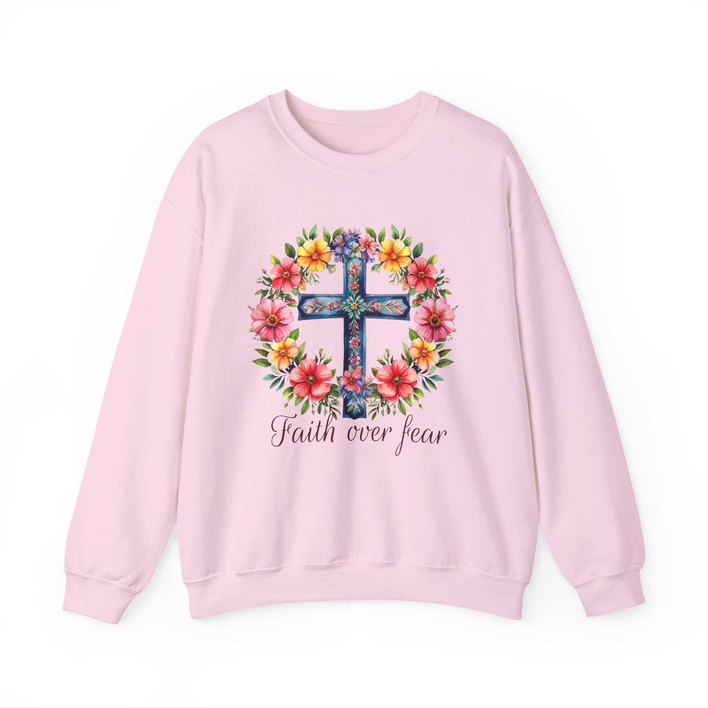 "Faith Over Fear Floral" Faith Crewneck Sweatshirt