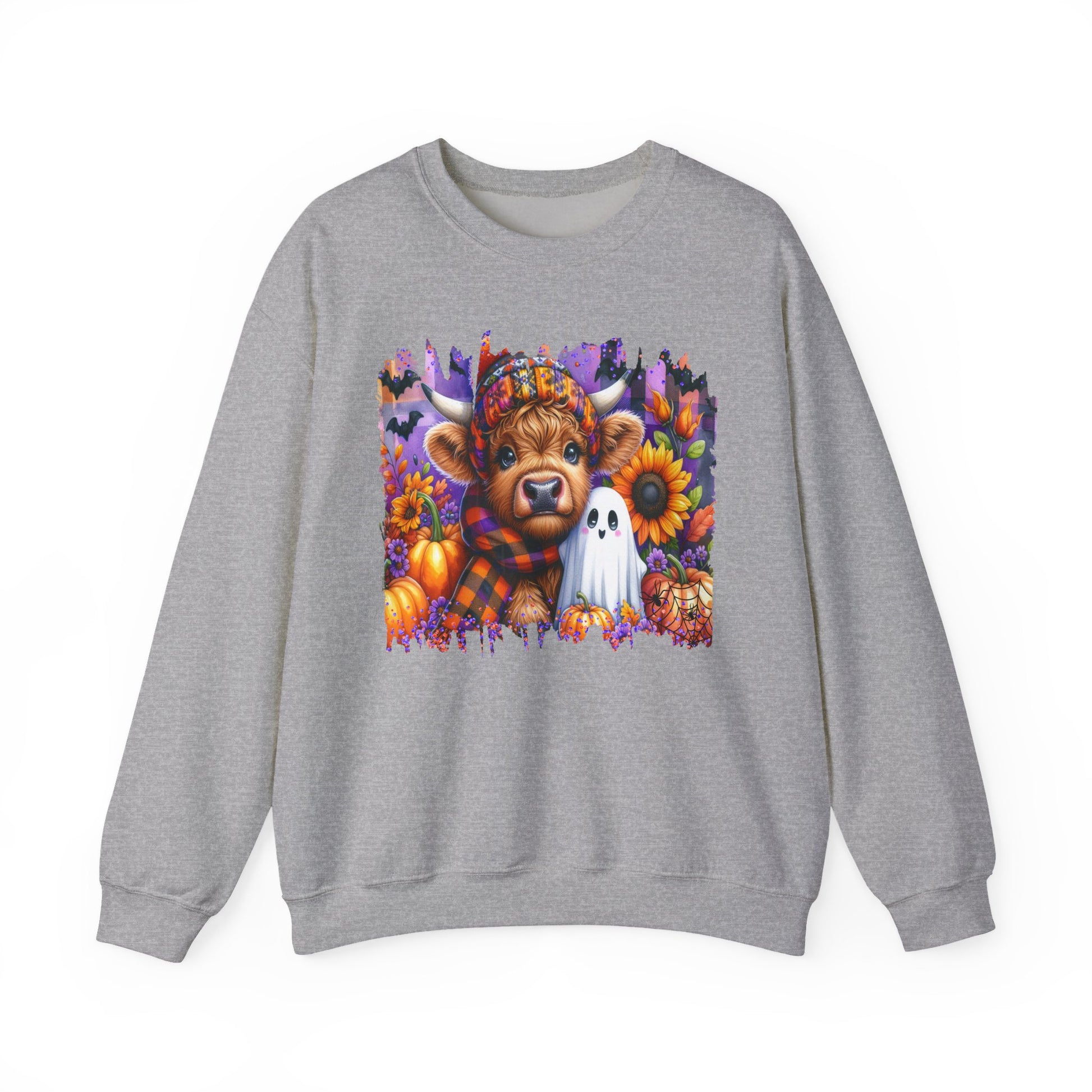 Fall Highland Cow Ghost Halloween Crewneck Sweatshirt - Samberule