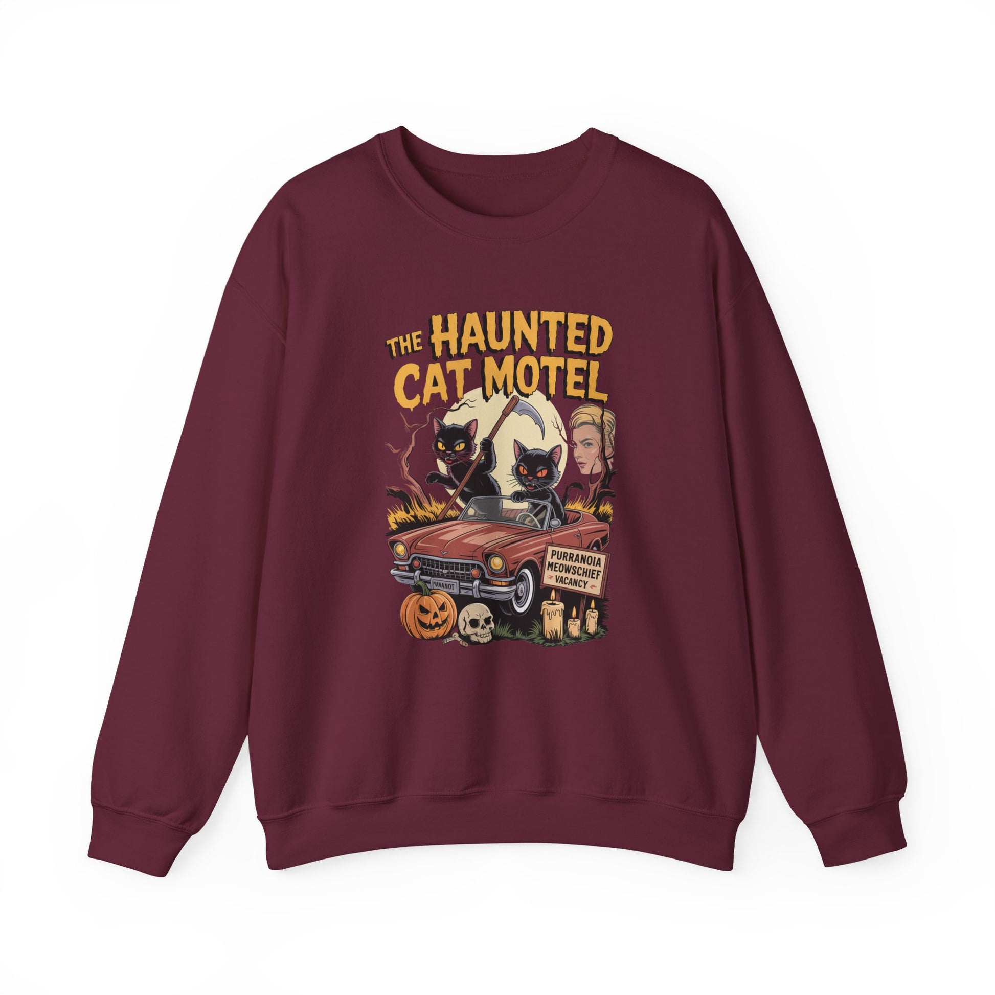 Spooky Cat Motel Halloween Crewneck Sweatshirt - Samberule