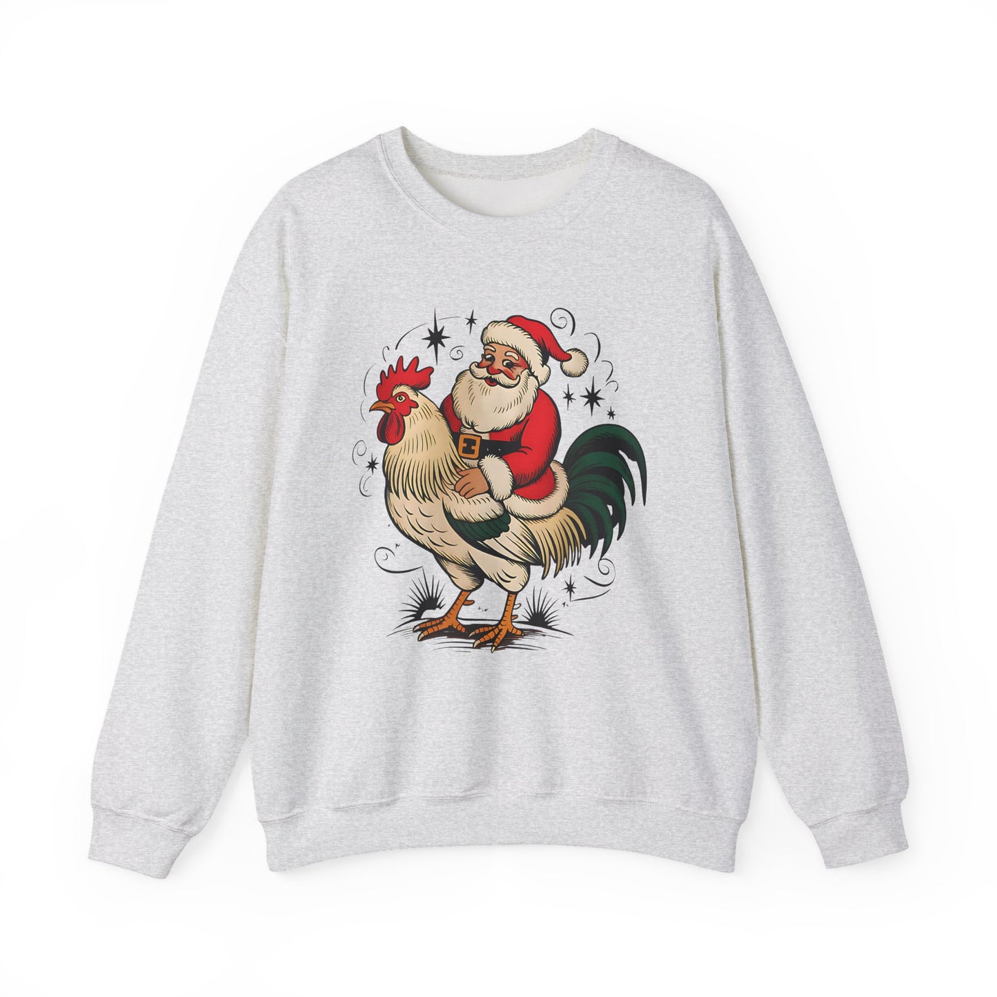 Santa on Rooster Christmas Crewneck Sweatshirt
