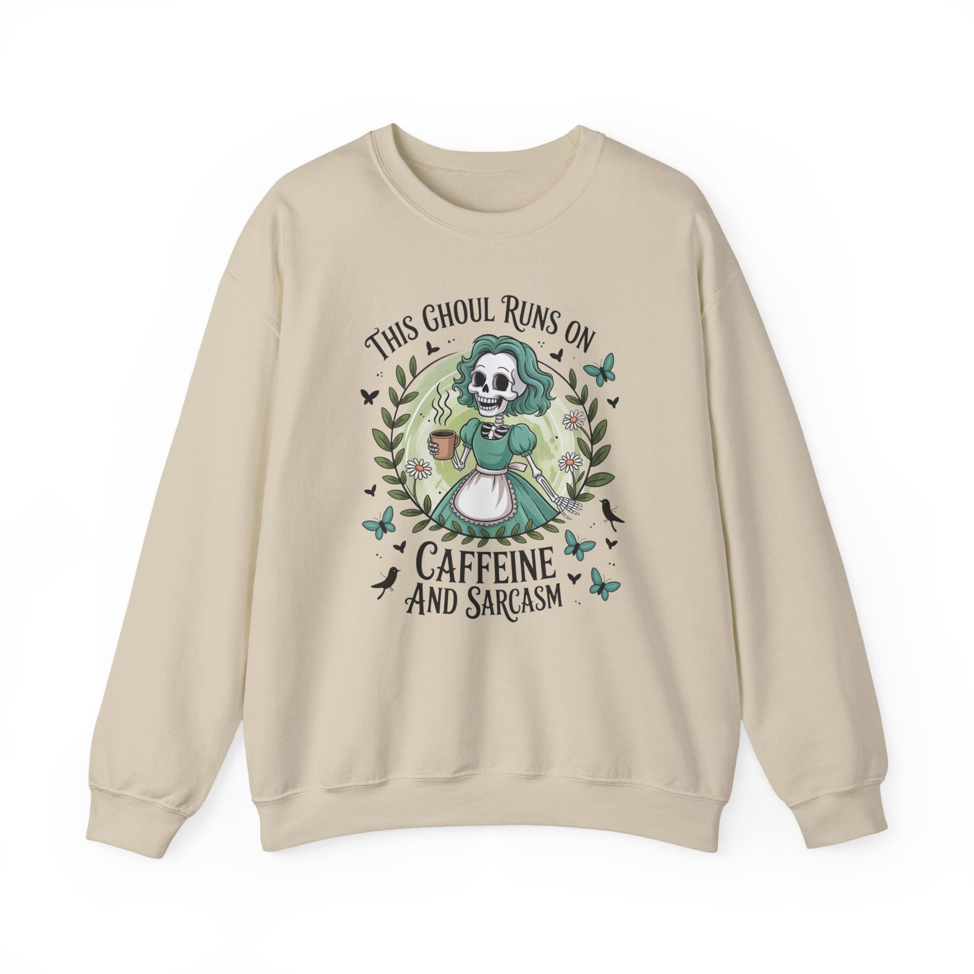The Ghoul Runs on Caffeine and Sarcasm Halloween Crewneck Sweatshirt - Samberule