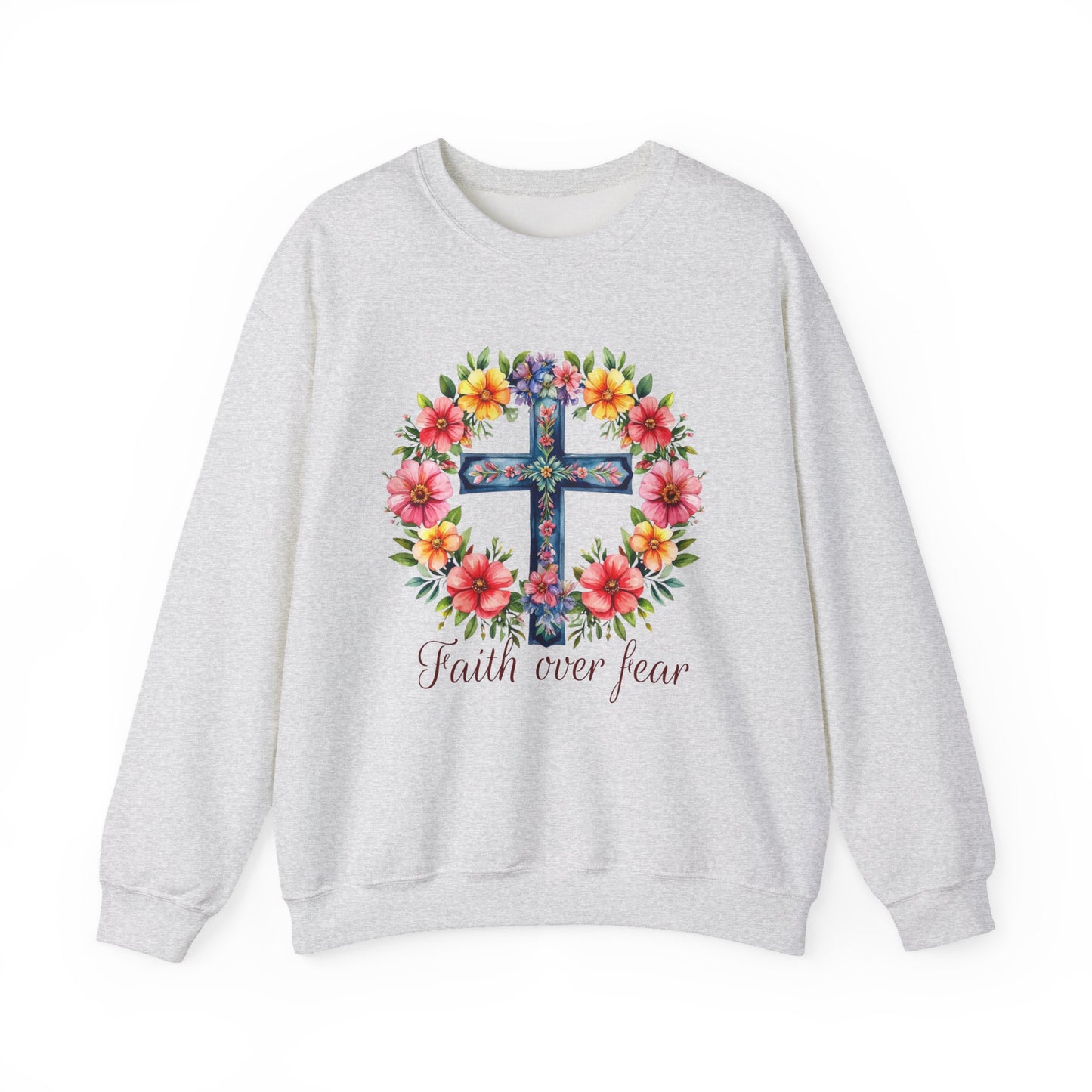 "Faith Over Fear Floral" Faith Crewneck Sweatshirt