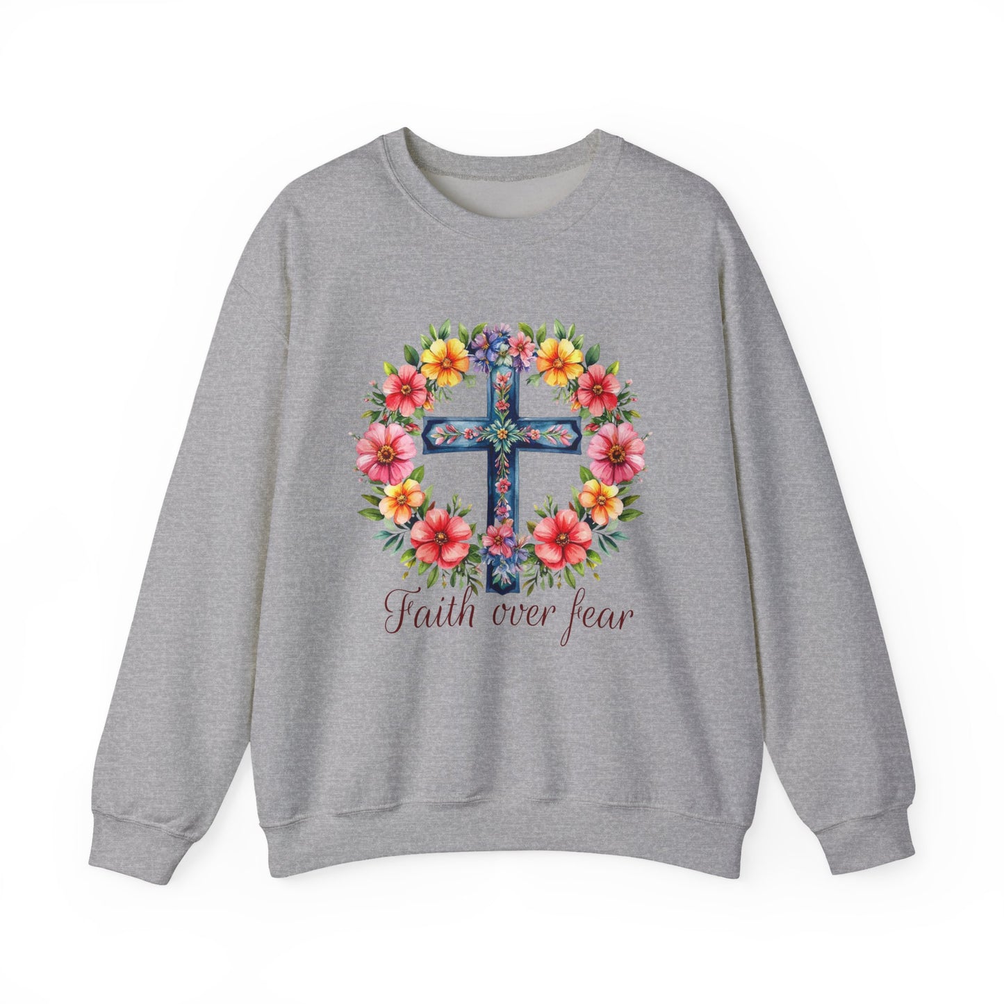 "Faith Over Fear Floral" Faith Crewneck Sweatshirt