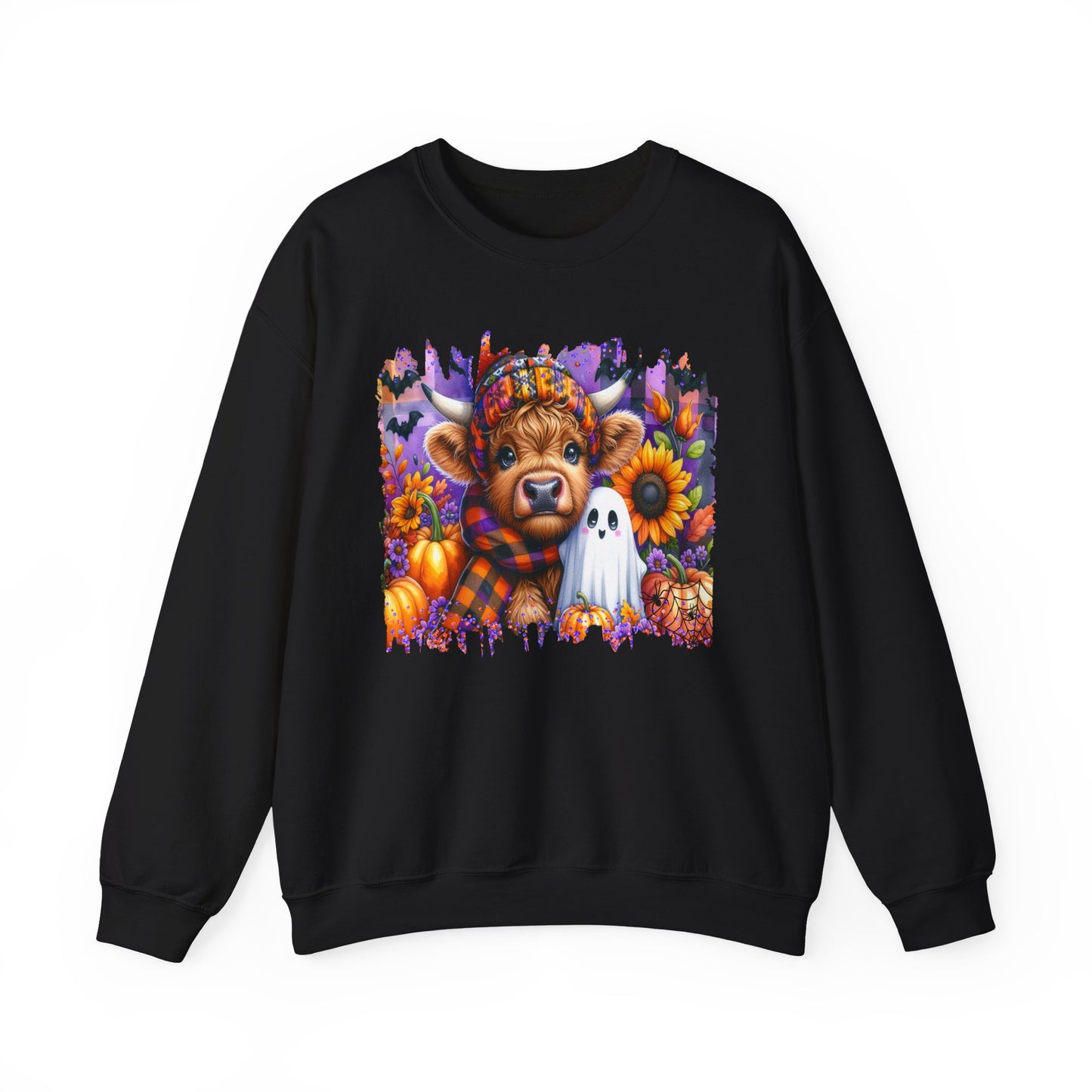 Fall Highland Cow Ghost Halloween Crewneck Sweatshirt - Samberule
