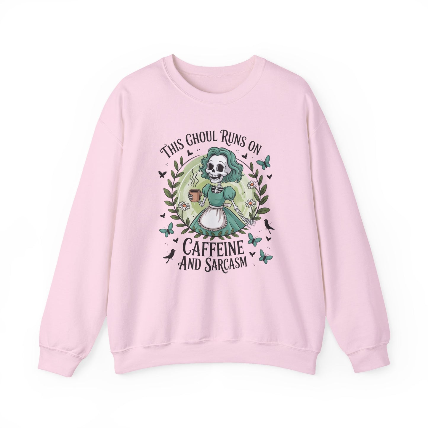 The Ghoul Runs on Caffeine and Sarcasm Halloween Crewneck Sweatshirt - Samberule