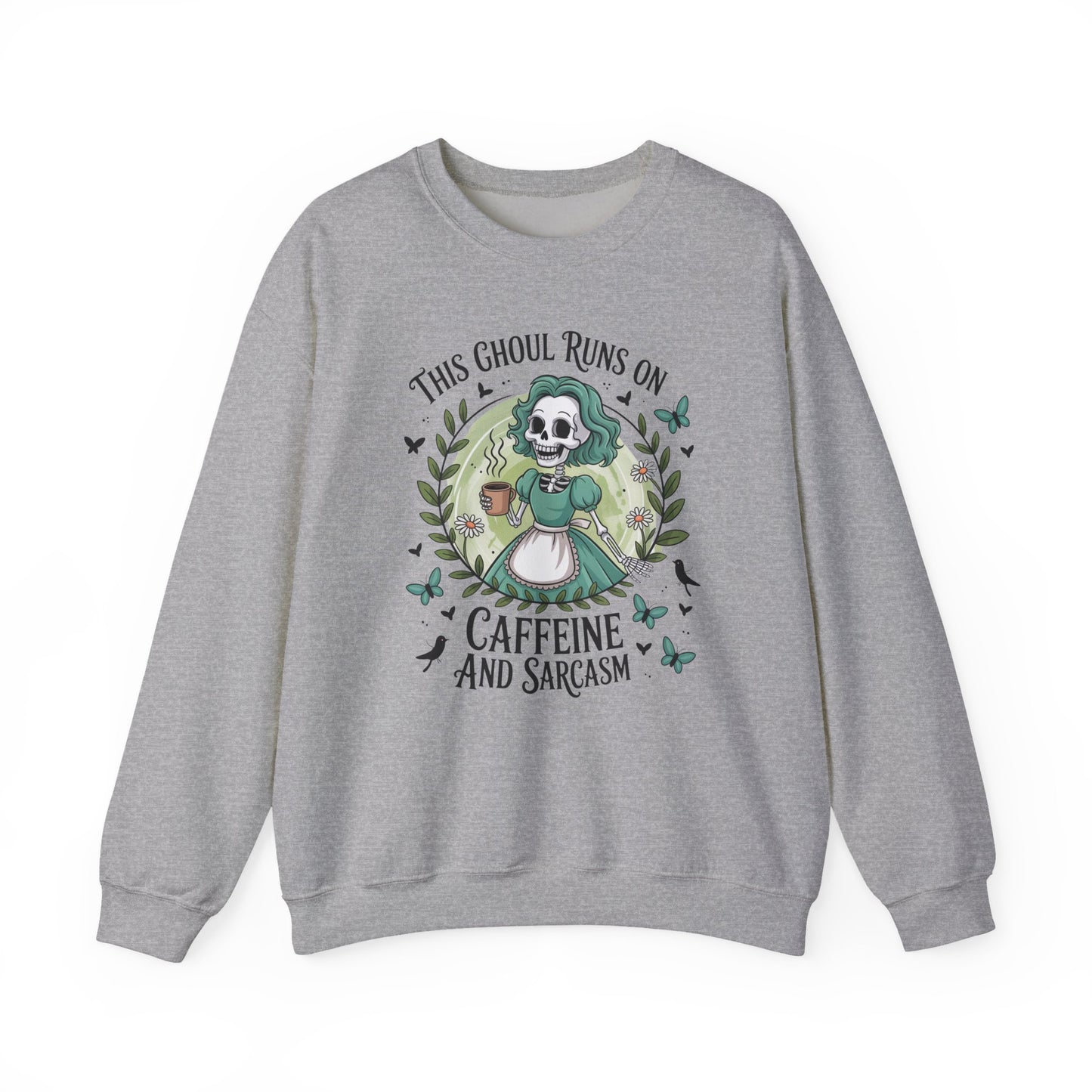 The Ghoul Runs on Caffeine and Sarcasm Halloween Crewneck Sweatshirt - Samberule