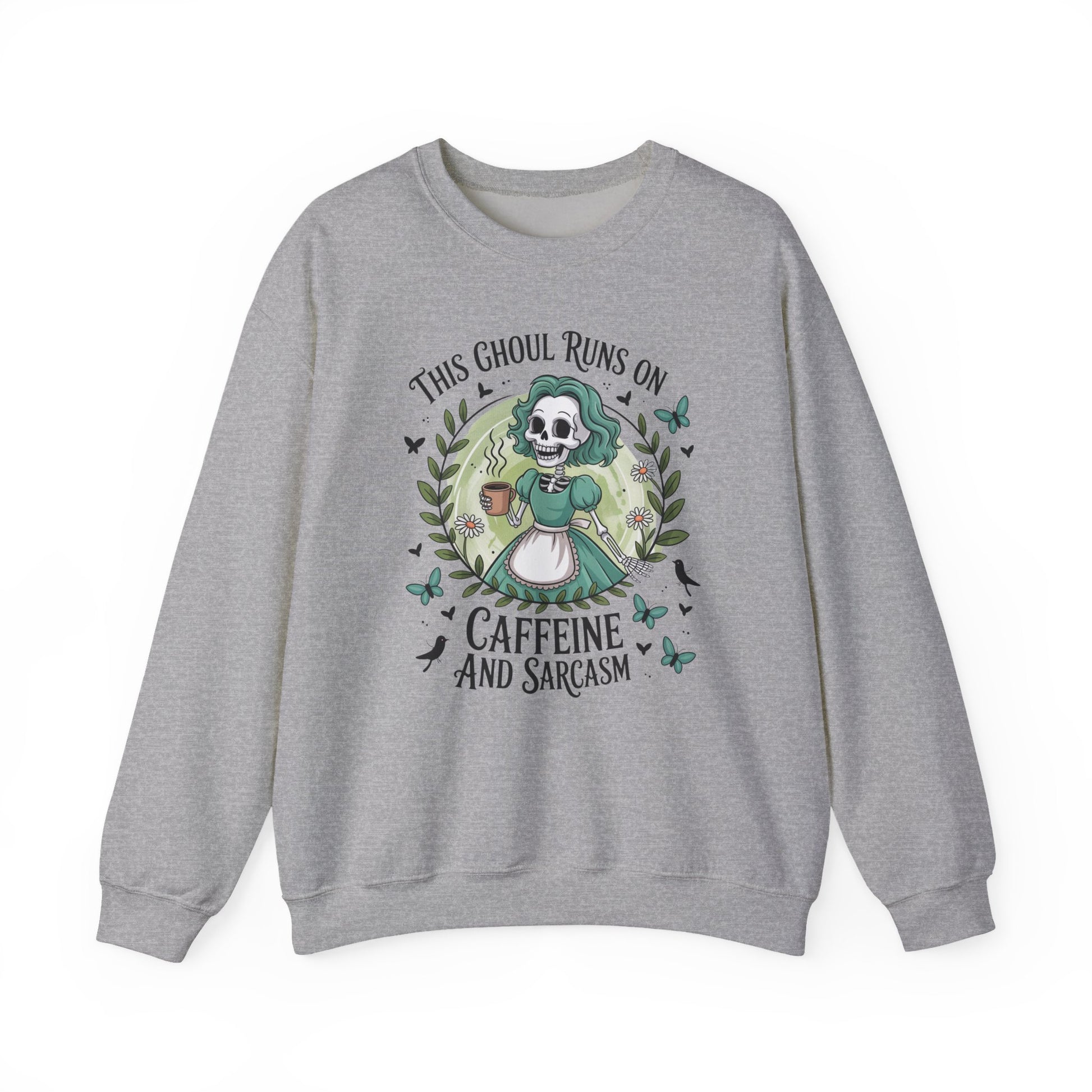 The Ghoul Runs on Caffeine and Sarcasm Halloween Crewneck Sweatshirt - Samberule