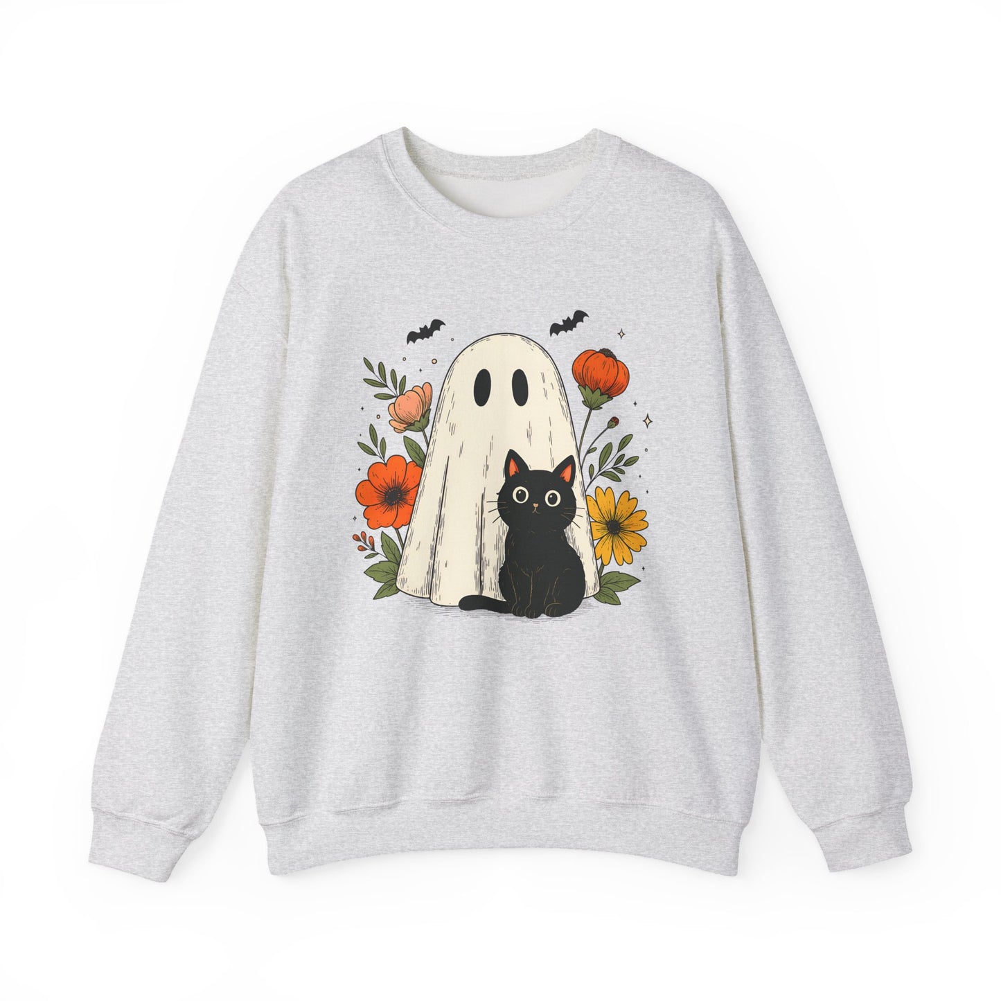Cute Ghost Black Cat Halloween Crewneck Sweatshirt - Samberule