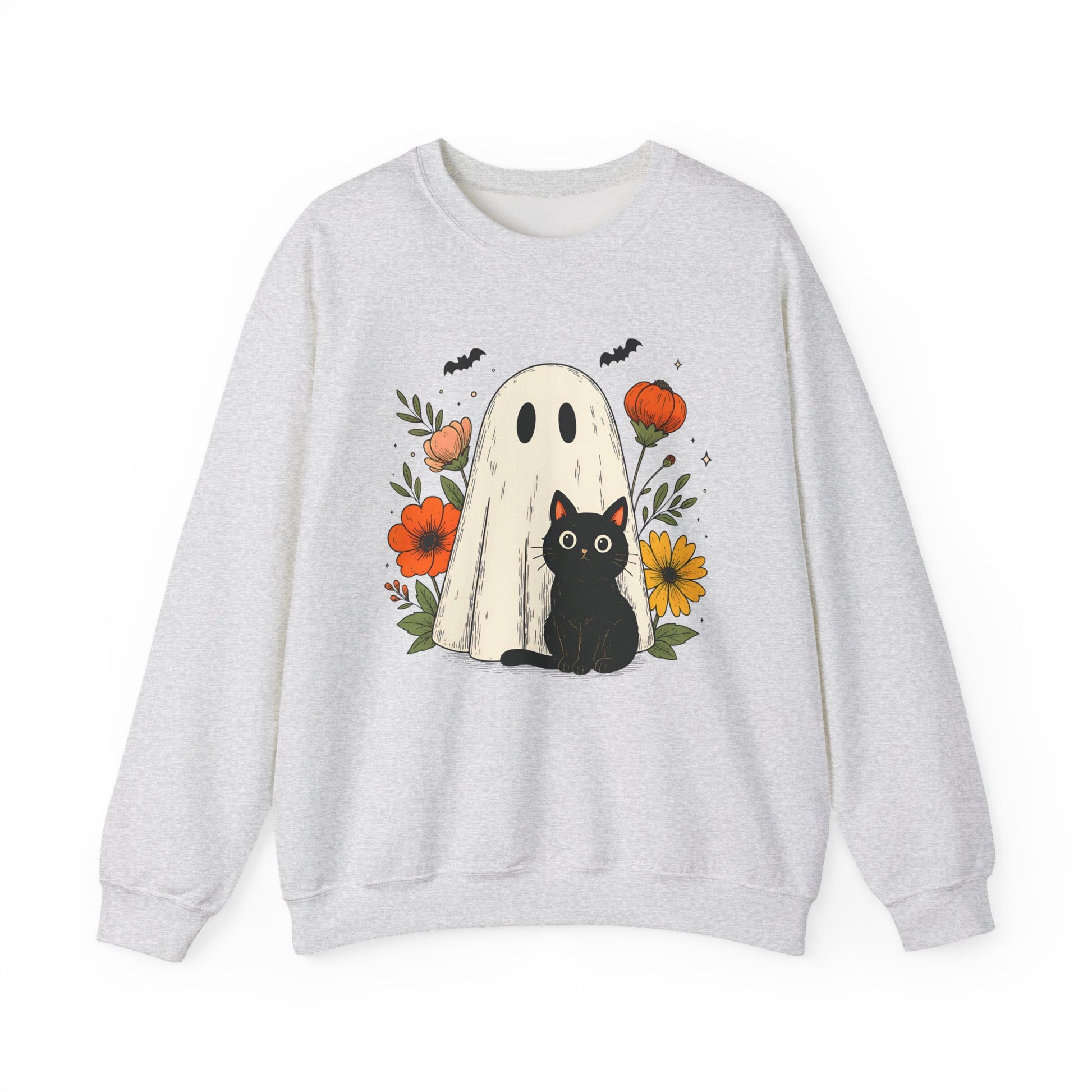 Cute Ghost Black Cat Halloween Crewneck Sweatshirt - Samberule