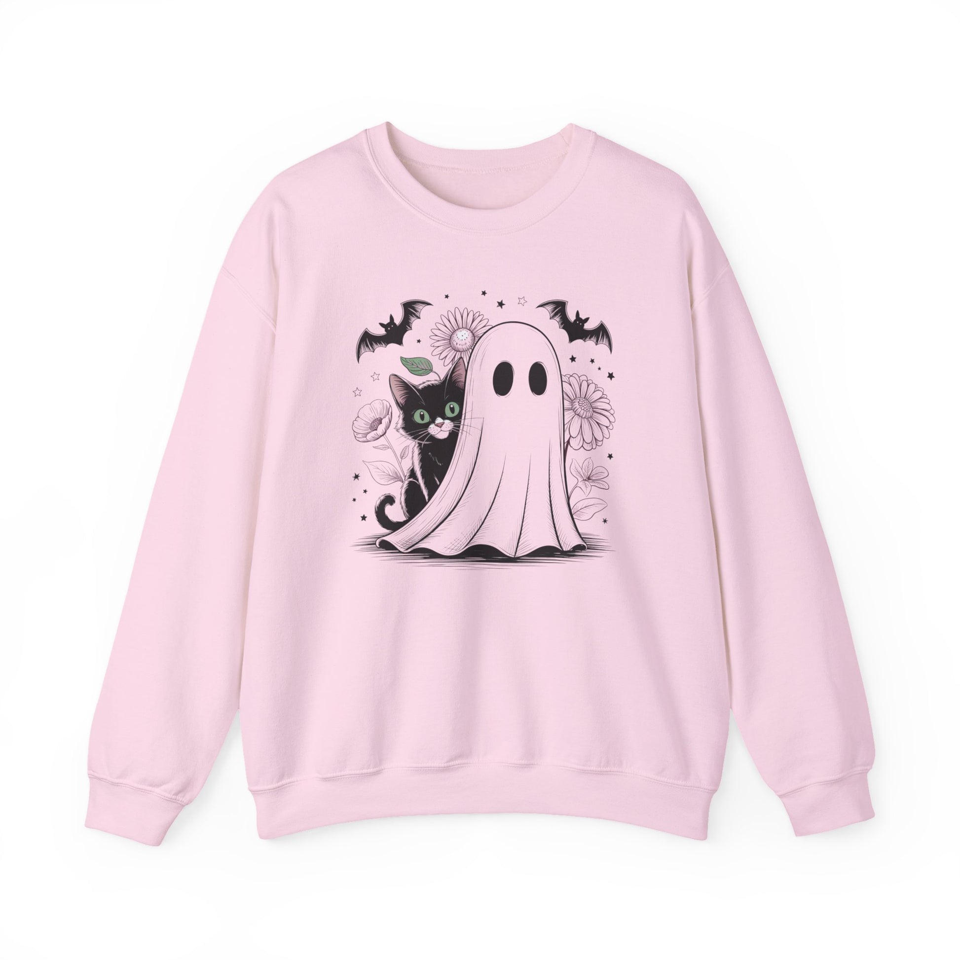 Halloween Ghost And Black Cat Halloween Crewneck Sweatshirt - Samberule