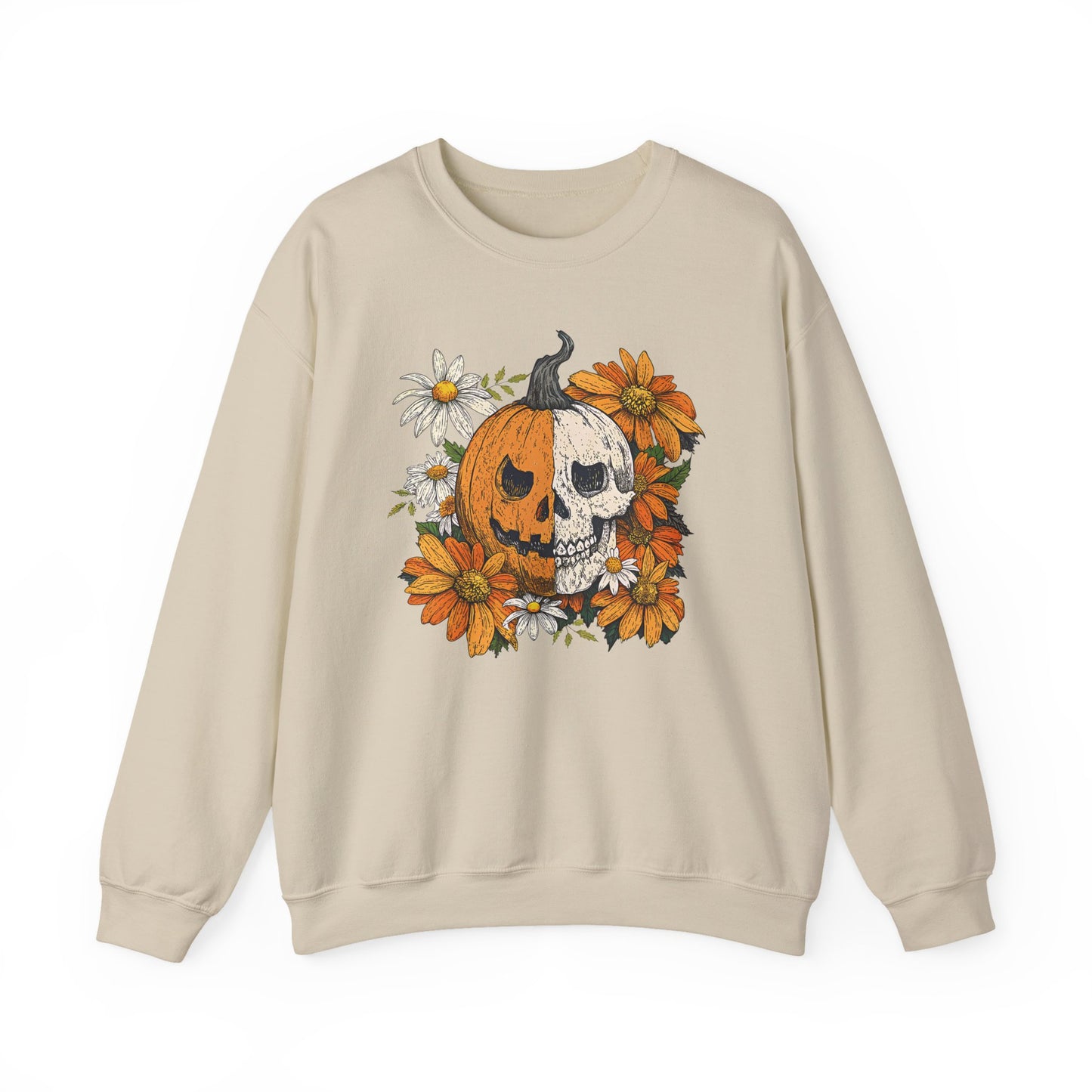 Retro Floral Pumpkin Halloween Crewneck Sweatshirt - Samberule
