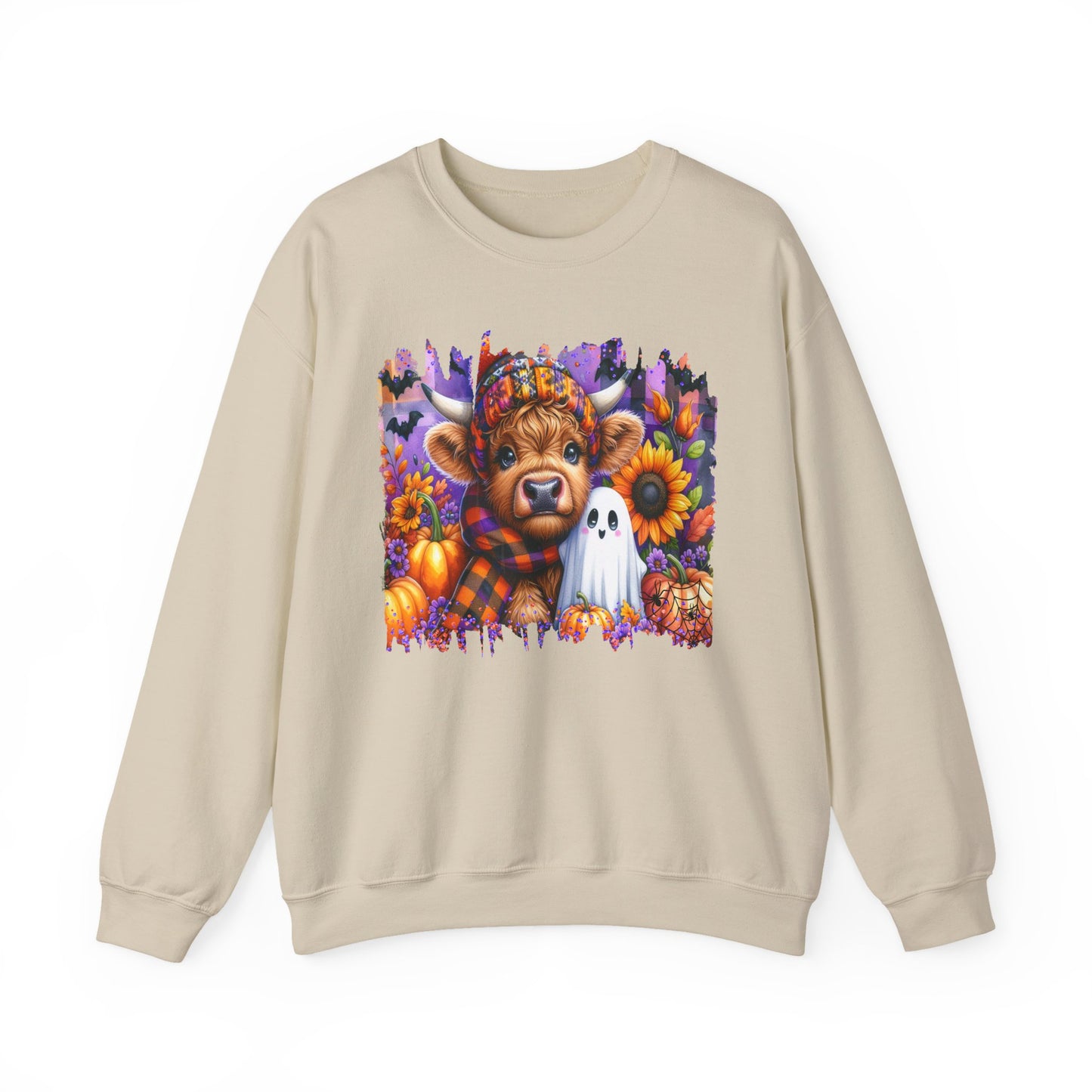 Fall Highland Cow Ghost Halloween Crewneck Sweatshirt - Samberule